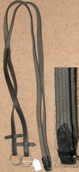 English Reins Rubber Reins Rubber Grip Event Reins with Ring Ends Martingale Stops Black 3/4” x 55”