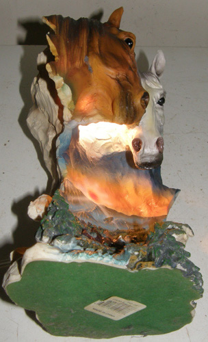 Resin Horse Head Sculpture Night Light Bay & Grey Quarter Horse Statue Desk Lamp QH Mustang Horseheads Figurine Table Lamp Running Horses Down Mountain On Base Western Home Decor Desk Lamp
