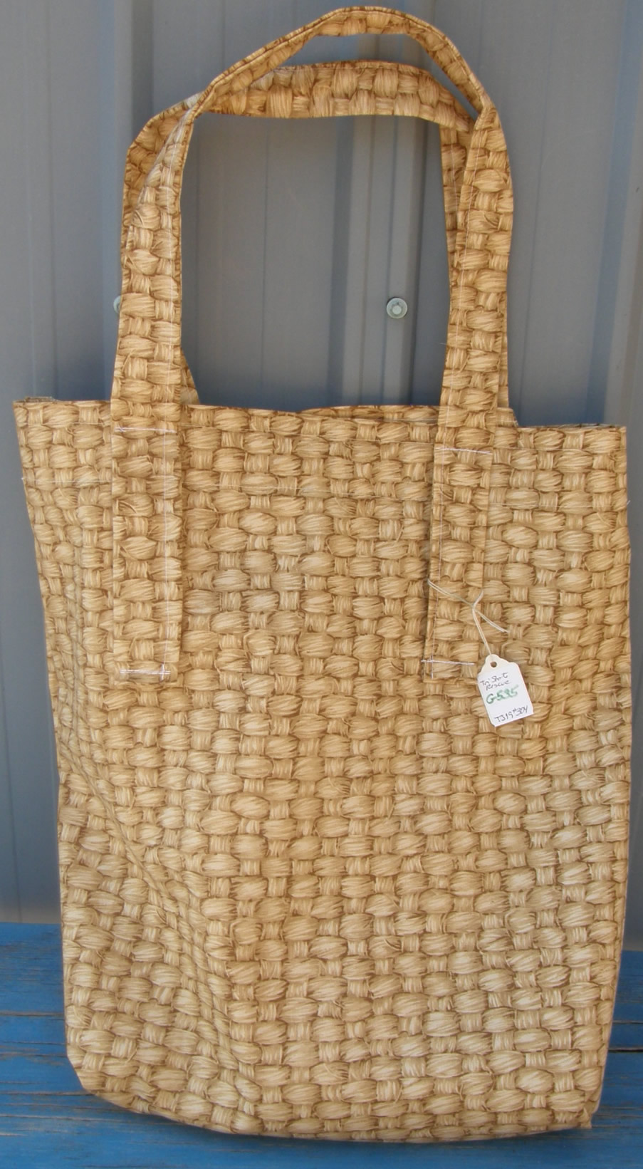 Handmade Basketweave Print Fabric Tote Bag Hand Made Basket Weave Robert Allen Print Shoulder Tote Bag Project Bag Reusable Grocery Sack Market Bag