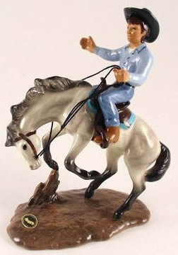 Vintage Hagen Renaker #3233 Bucking Bronco Cowboy on Bronco HR Specialty Mini China Horse Ceramic Horse Figurine