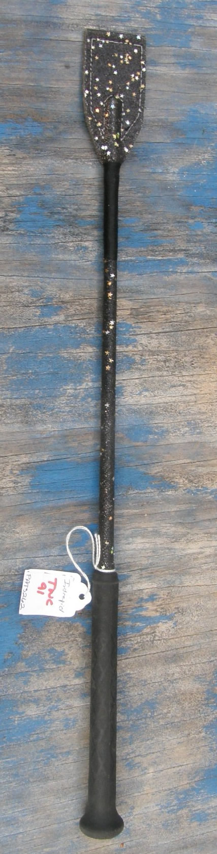 Intrepid 19" Jump Bat Riding Crop Training Whip Black/Silver Sparkle Star Glitter