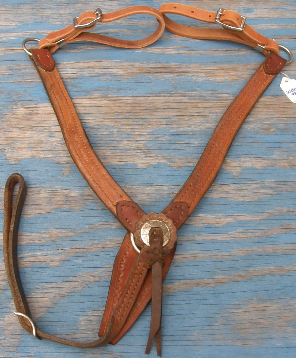 Pony Western Breastcollar Center Ring Barbed Wire Tooled Pony Breast Collar