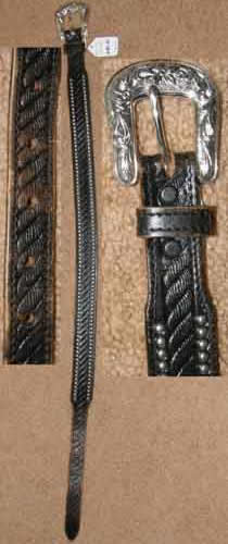 Tex Tan Studded Belt Leather Western Belt Black Silver Studs Silver Belt Buckle