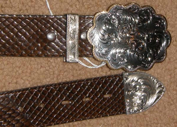 Vintage Justin Genuine Snake Snakeskin Belt with Montana Silversmiths Sterling Silver Plate Buckle Snake Skin Leather Western Belt Silver Buckle Brown 30