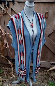 Chaps Denim Sleeveless Sweater Vest Cardigan Lt Blue/Southwestern Print Ladies 2X