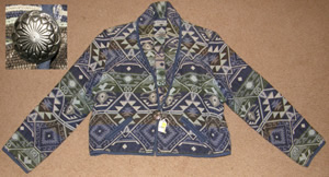 Forlini International South Western Style Navajo Blanket Jacket Short Western Jacket Blue Southwestern Print Ladies XL