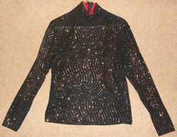 Hobby Horse Western Show Shirt Zippered Slinky Top Metallic Striped Black/Red/Gold Ladies M