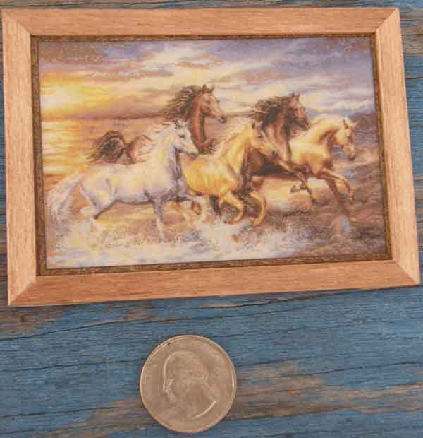 Breyer Model Horse Tack Props Dollhouse Miniatures Model Horse Framed Galloping Herd of Horses in Water Print