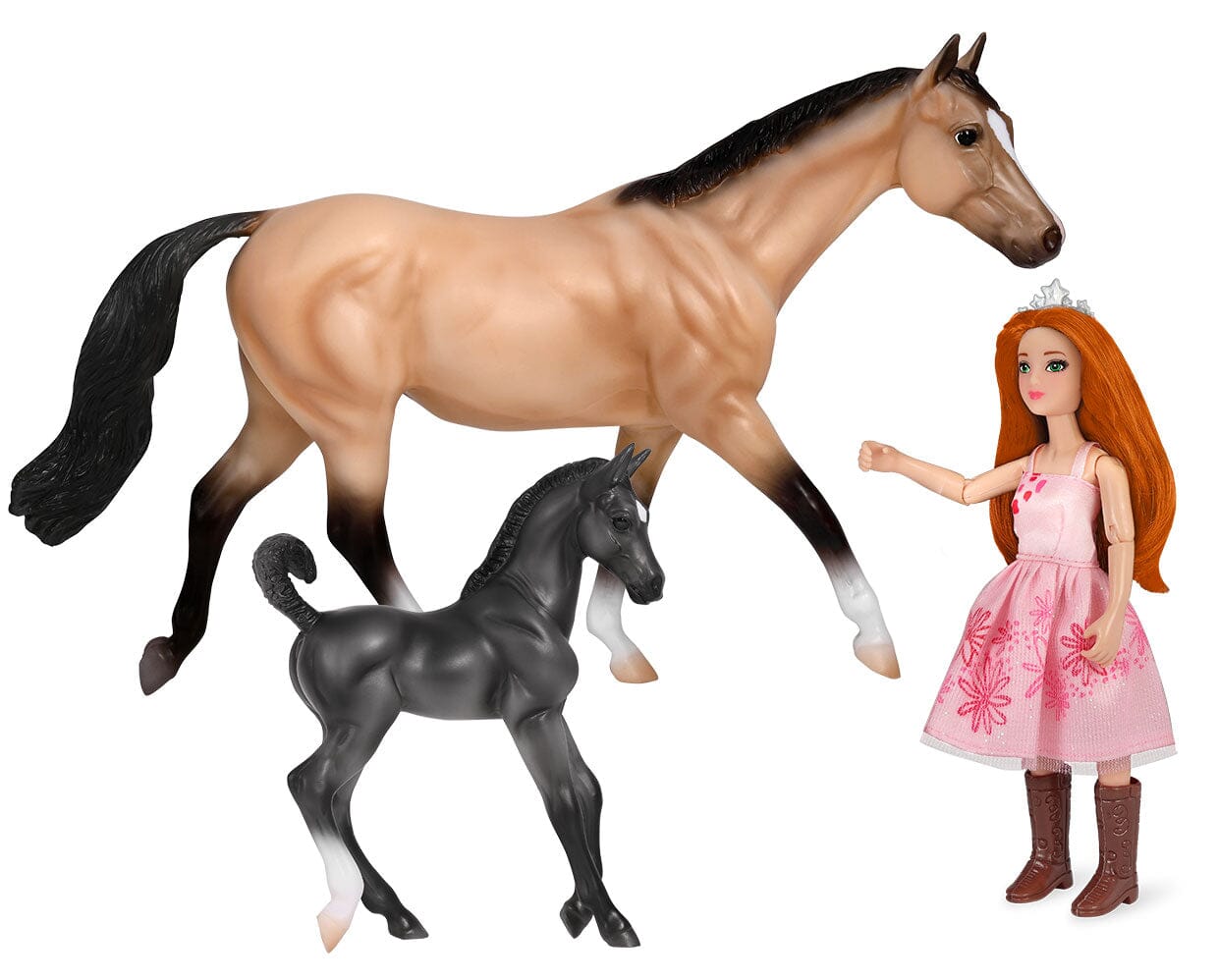 Breyer Horse B-FS-10255 Birthday At The Barn Buckskin Warmblood Mare Dark Grey Black Trotting Stock Horse Foal Doll Birthday Cake Present Card