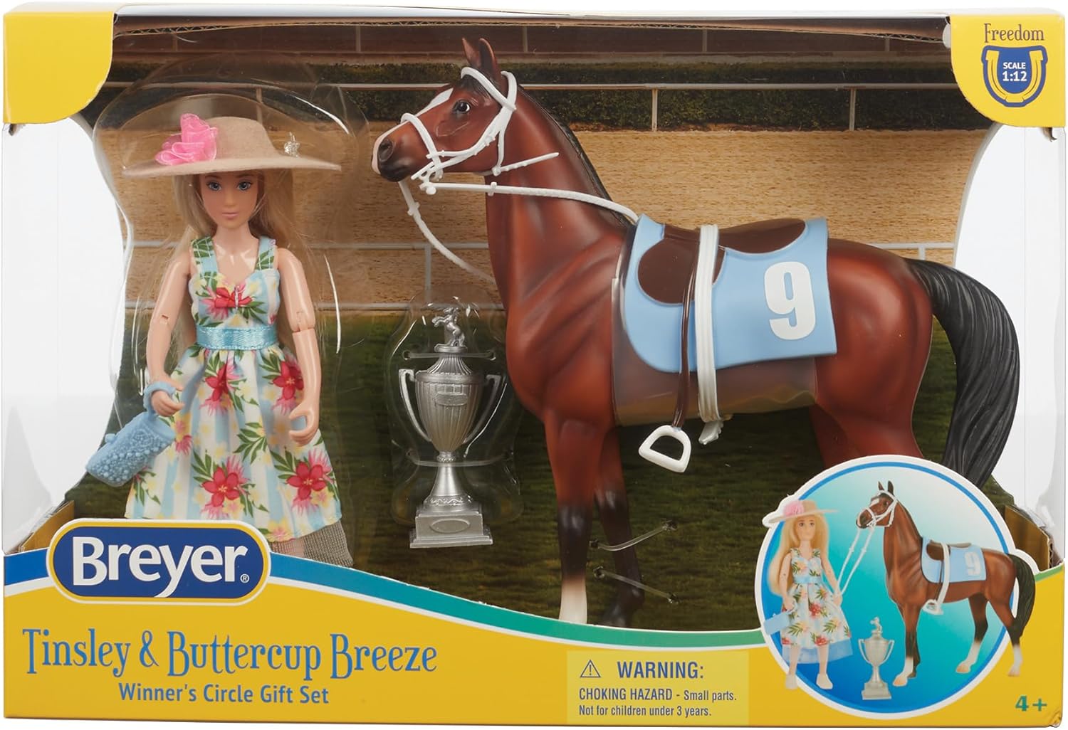 Breyer Horse B-FS-10654 Winners Circle Gift Set Buttercup Breeze Bay Standing Thoroughbred TB Doll & Racing Tack Set