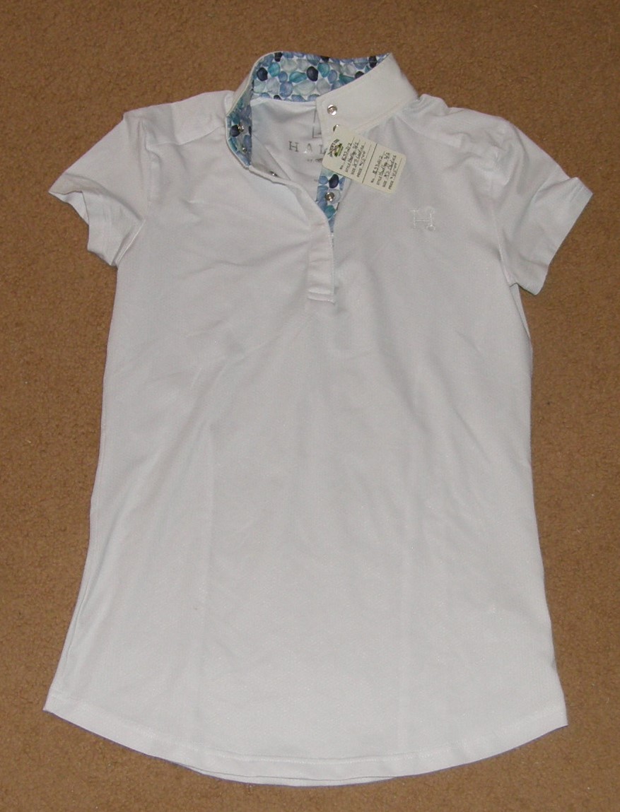Smartpak Hadley Performance Short Sleeve Show Shirt S/S Pullover Riding Shirt English Shirt White Clam Shell Print Ladies XS