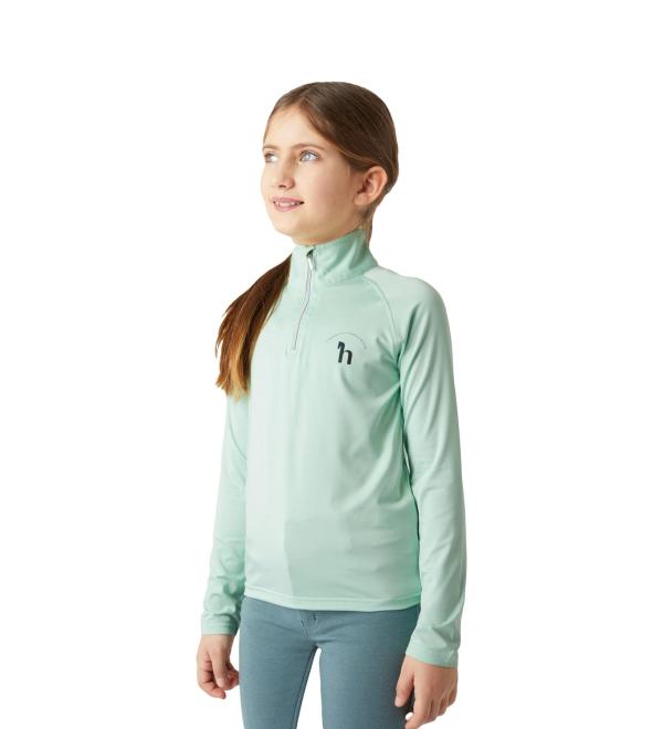 Horze Lola Kids Riding Shirt L/S Half Zip Technical Shirt English Riding Shirt Youth/Jr XL Dusty Aqua