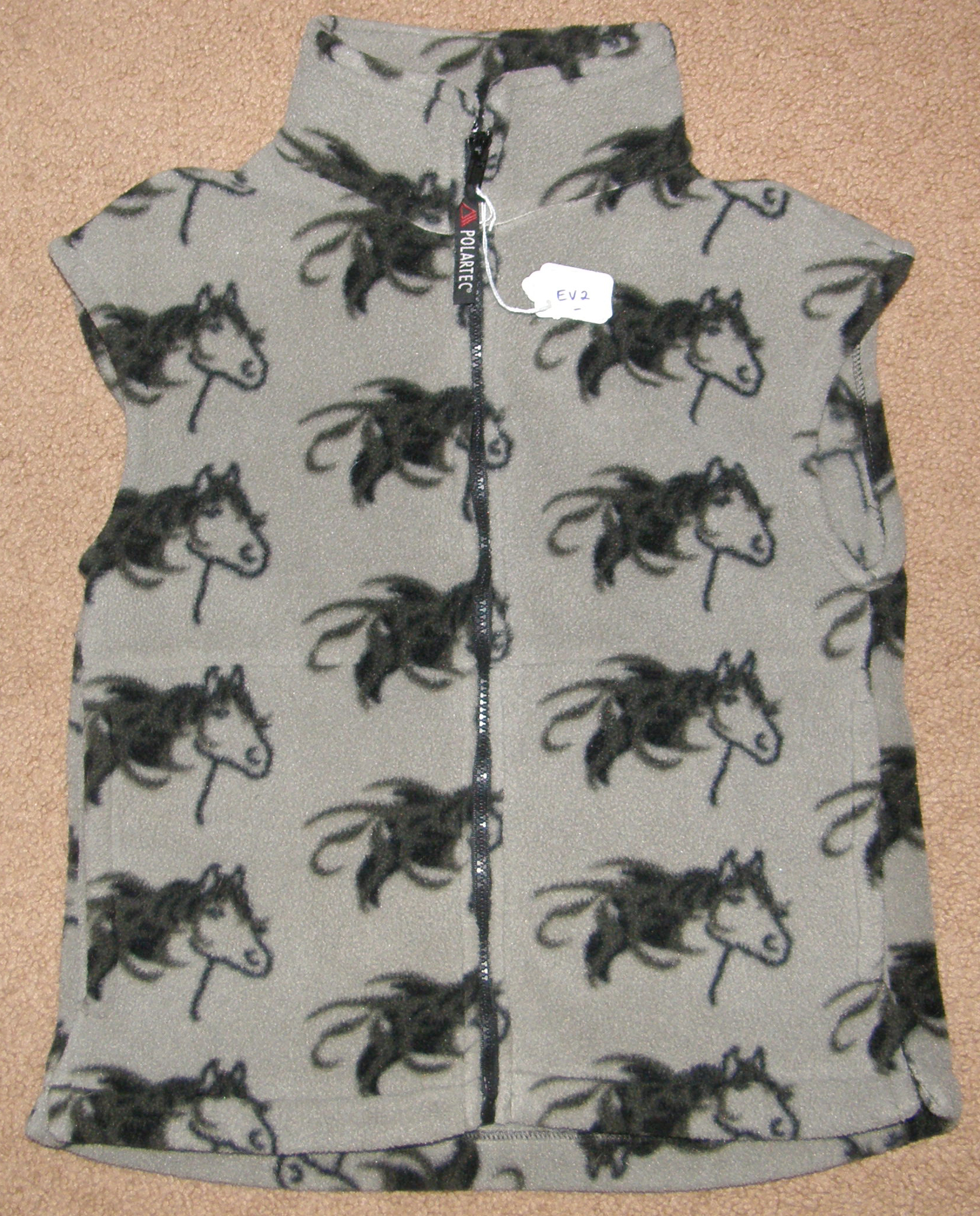DeDevon Aire Polartech Fleece Vest Grey/Black Horse Head Print Riding Outerwear Childs/Youth L
