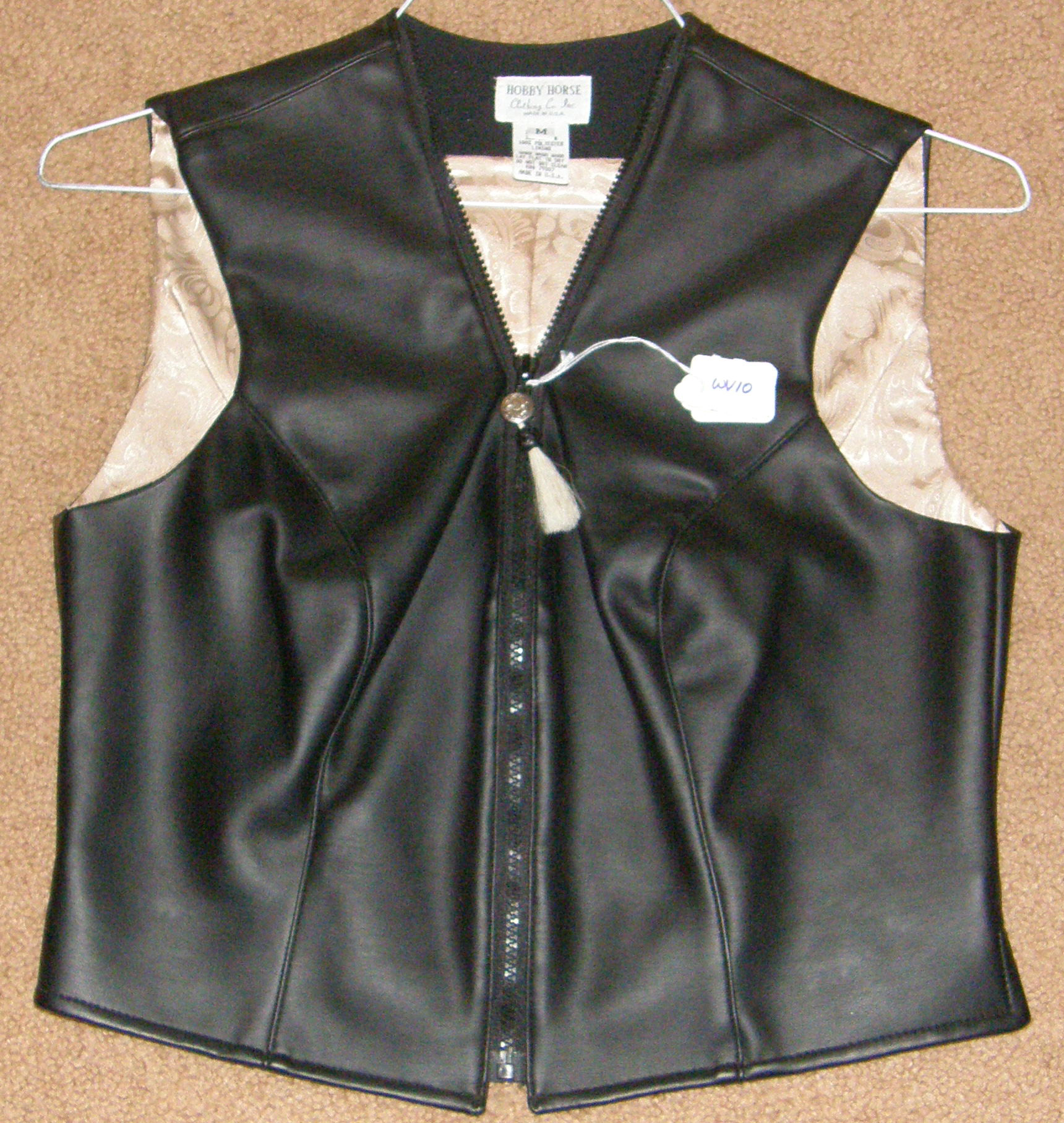 Hobby Horse Western Show Vest Faux Leather Zip Me Vest Concho Horsehair Tassel Zipper Pull Black Ladies M