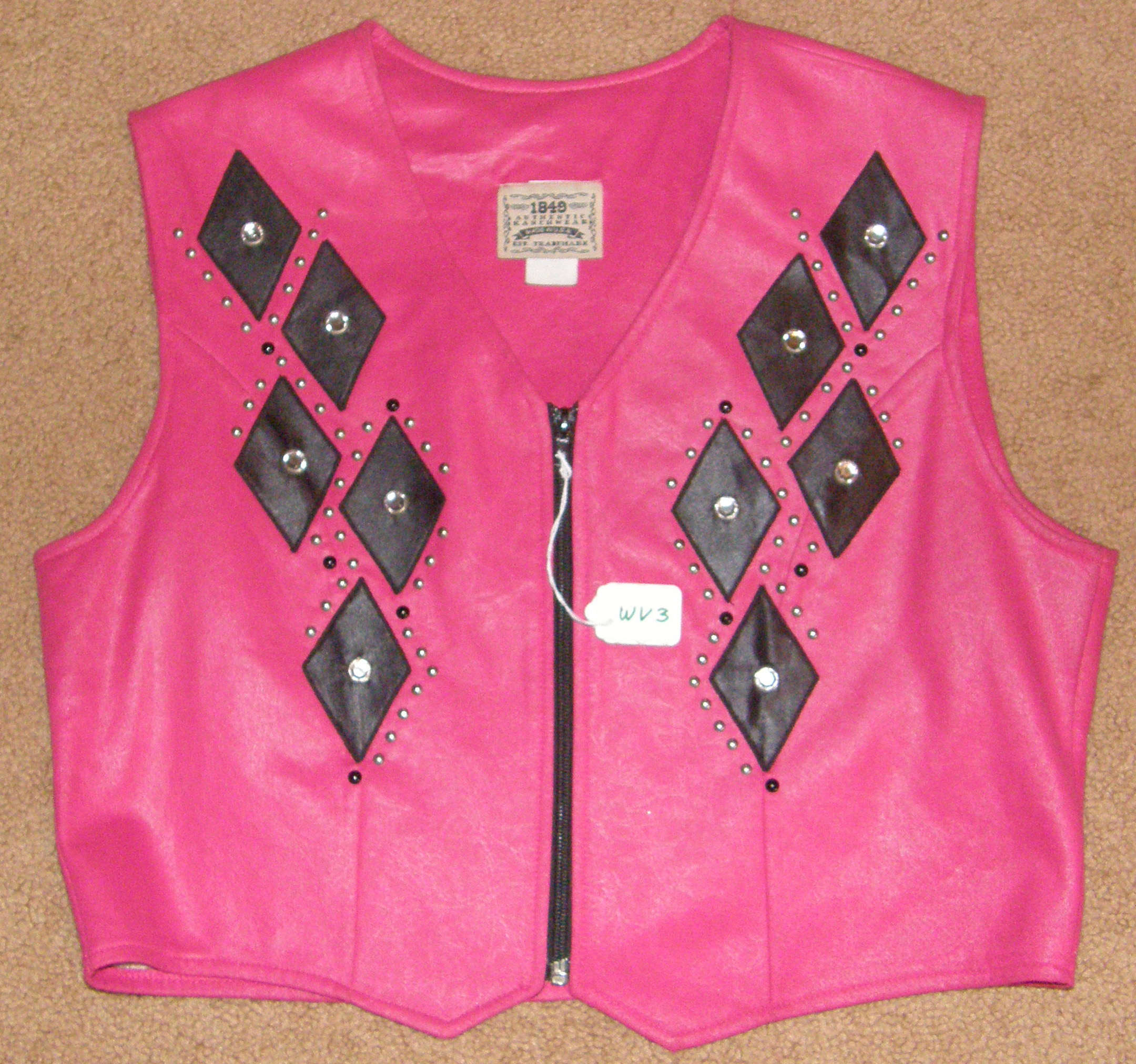 1849 Authentic Ranchwear Western Show Vest Zippered Vest Fuchsia Pink Black Diamonds Rhinestones Ladies L
