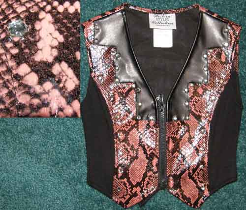 Western Styles Collection Snakeskin Faux Leather Western Show Vest with Rhinestones Reptile Print Zip Front Show Vest Childs XS