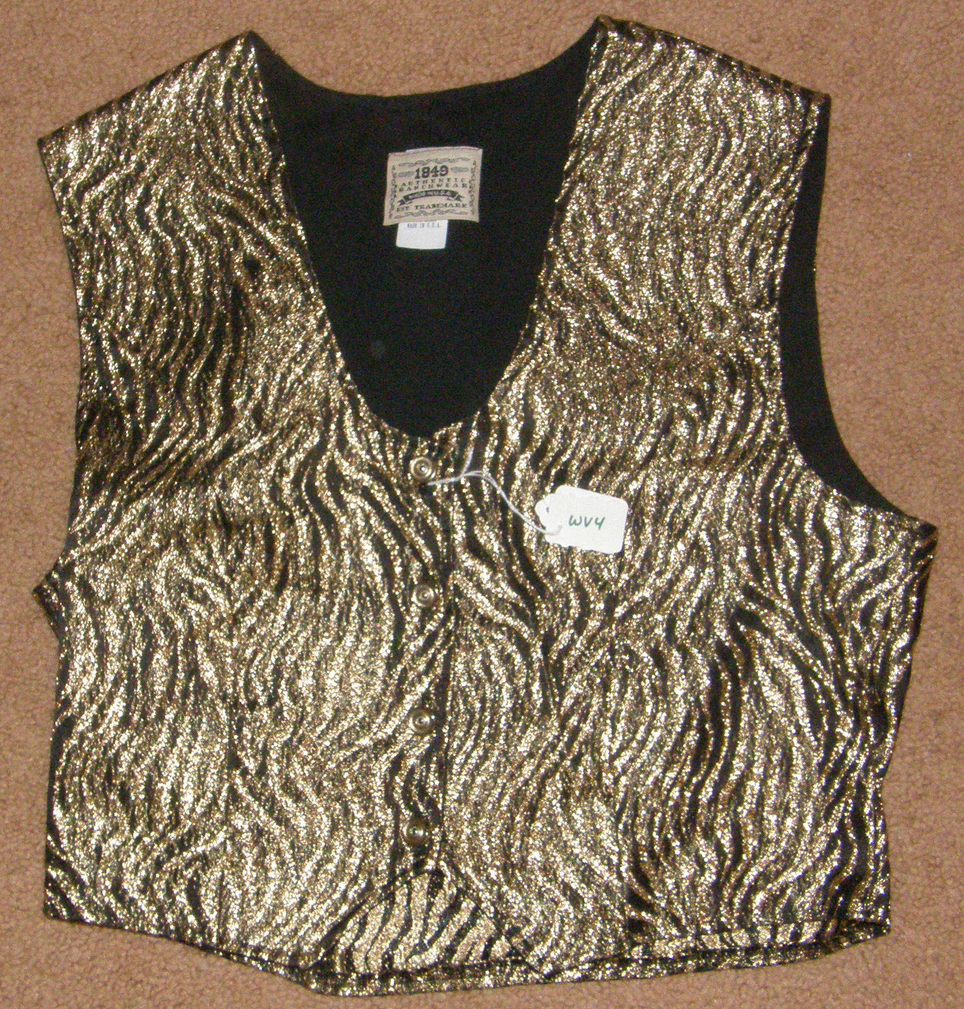 1849 Authentic Ranchwear Western Show Vest Metallic Gold Black Zebra Print Ladies M