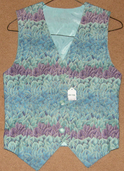 Teal Purple Aqua Leaf Print Western Vest Ladies S 8?