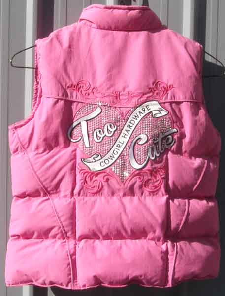 Cowgirl Hardware Too Cute Childs Quilted Nylon Vest Outerwear Pink Puffer Vest with Bling Girls M