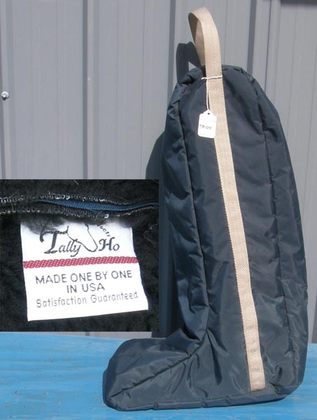 Tally Ho Fleece Lined Nylon 1 Pc Boot Bag English Boot Bag Western Boot Bag Navy Blue/Grey