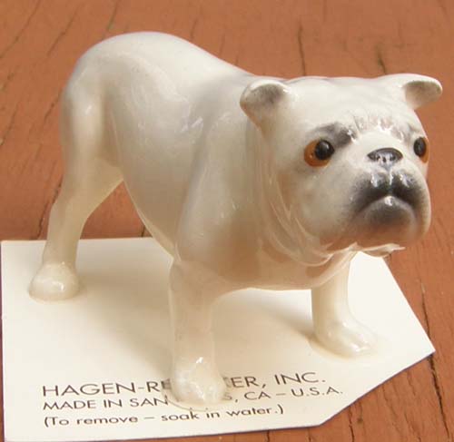 Vintage Hagen Renaker #2087 Bulldog Style Two White Bulldog Standing HR Mini China Ceramic Dog Figurine