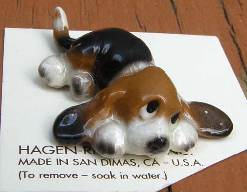 Vintage Hagen Renaker #3155 Basset Hound Puppy Lying Basset Hound Pup HR Mini China Ceramic Dog Figurine