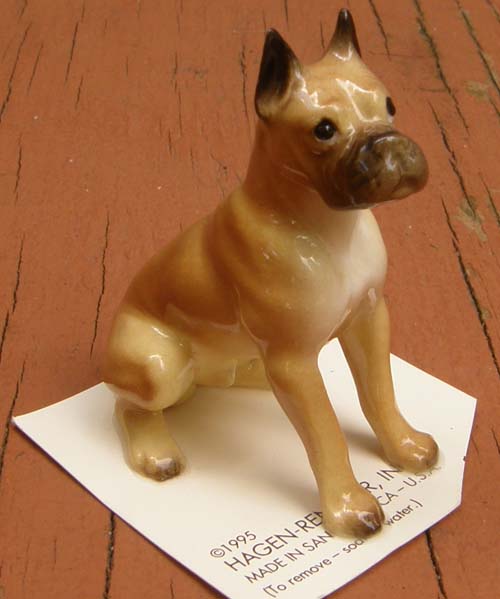 Vintage Hagen Renaker #3300 Boxer Papa Seated Boxer HR Mini China Ceramic Dog Figurine