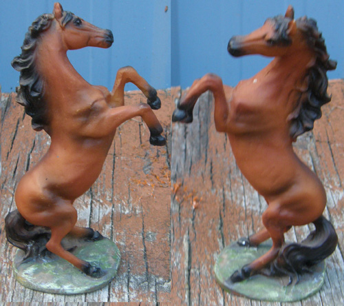 Rearing Horse Figurine on Base Resin Porcelain China Red Bay Horse Figurine