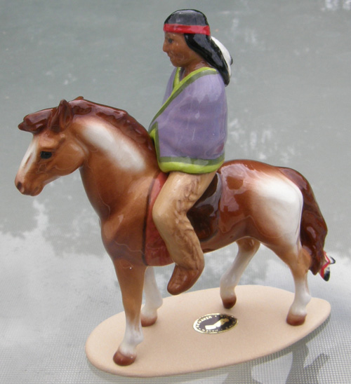 Vintage Hagen Renaker #3277 Indian On Pony Pinto Horse HR Specialty China Horse Ceramic Horse Figurine