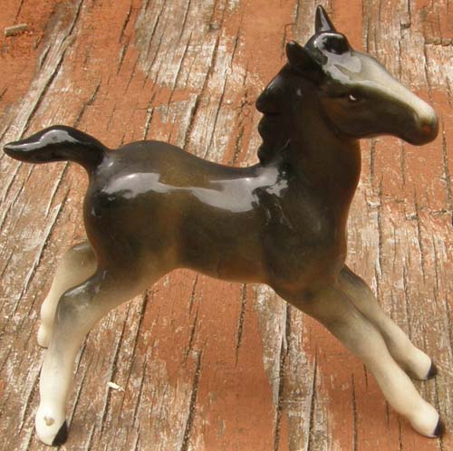 Vintage China Horse Beswick Stretched Foal Brownish Dark Grey Porcelain Horse Figurine