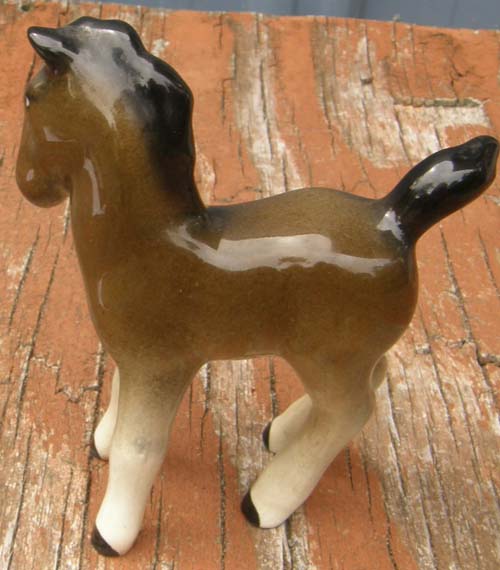 Vintage China Horse Beswick Head Tucked Head Turned Foal Brownish Dark Grey Porcelain Horse Figurine