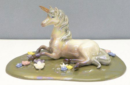 Vintage Hagen Renaker #3040 Unicorn On Grassy Base Lying Unicorn HR Specialty Mini China Horse Ceramic Horse Figurine