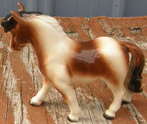 Vintage Goebel Brown Pinto Shetland Pony China Bay Pinto Pony Horse Figurine Porcelain Walking Pony