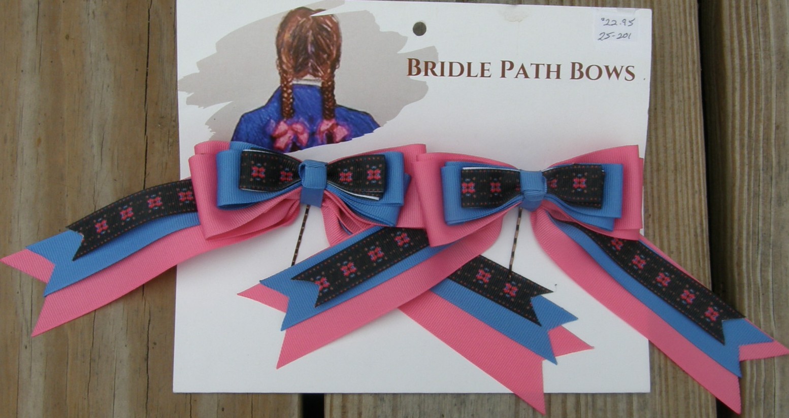 Bridle Path Bows Horse Show Bows Childrens Hair Ribbons Hair Bows Showbows Pink/Blue/Black & Pink Pattern