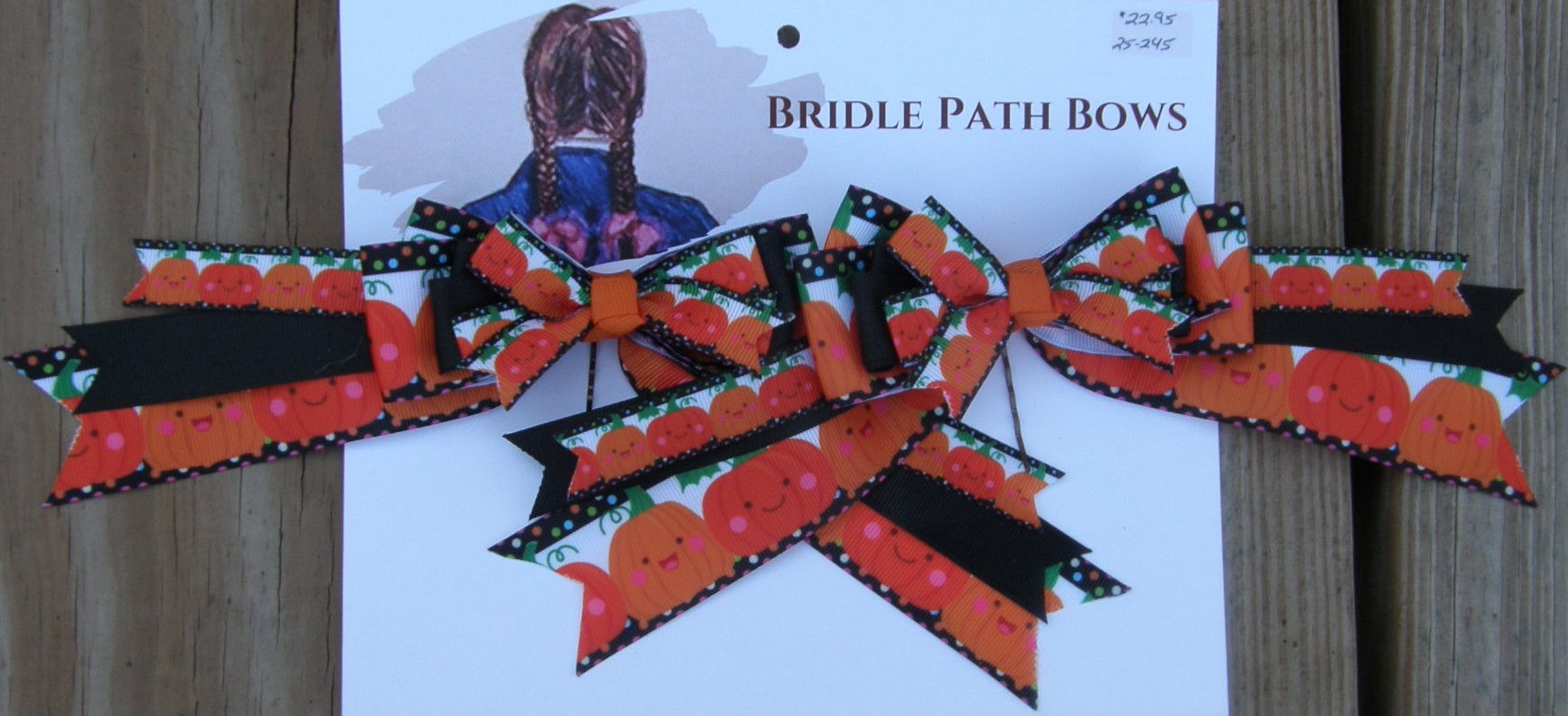 Bridle Path Bows Horse Show Bows Childrens Hair Ribbons Hair Bows Showbows Happy Pumpkin Jack O'Lantern Pattern/Black
