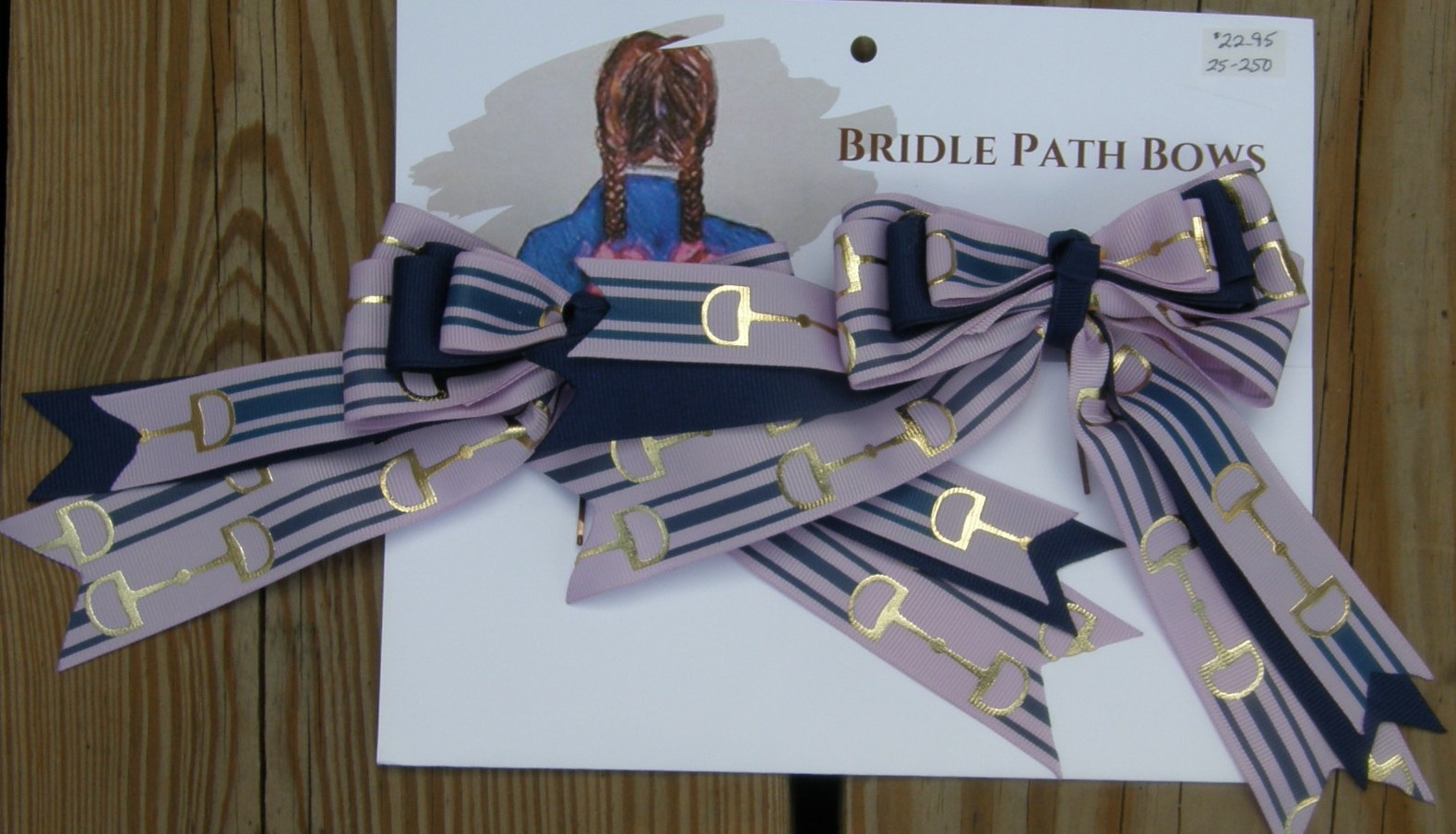 Bridle Path Bows Horse Show Bows Childrens Hair Ribbons Hair Bows Showbows Navy/Lavender Snaffle Bit Pattern
