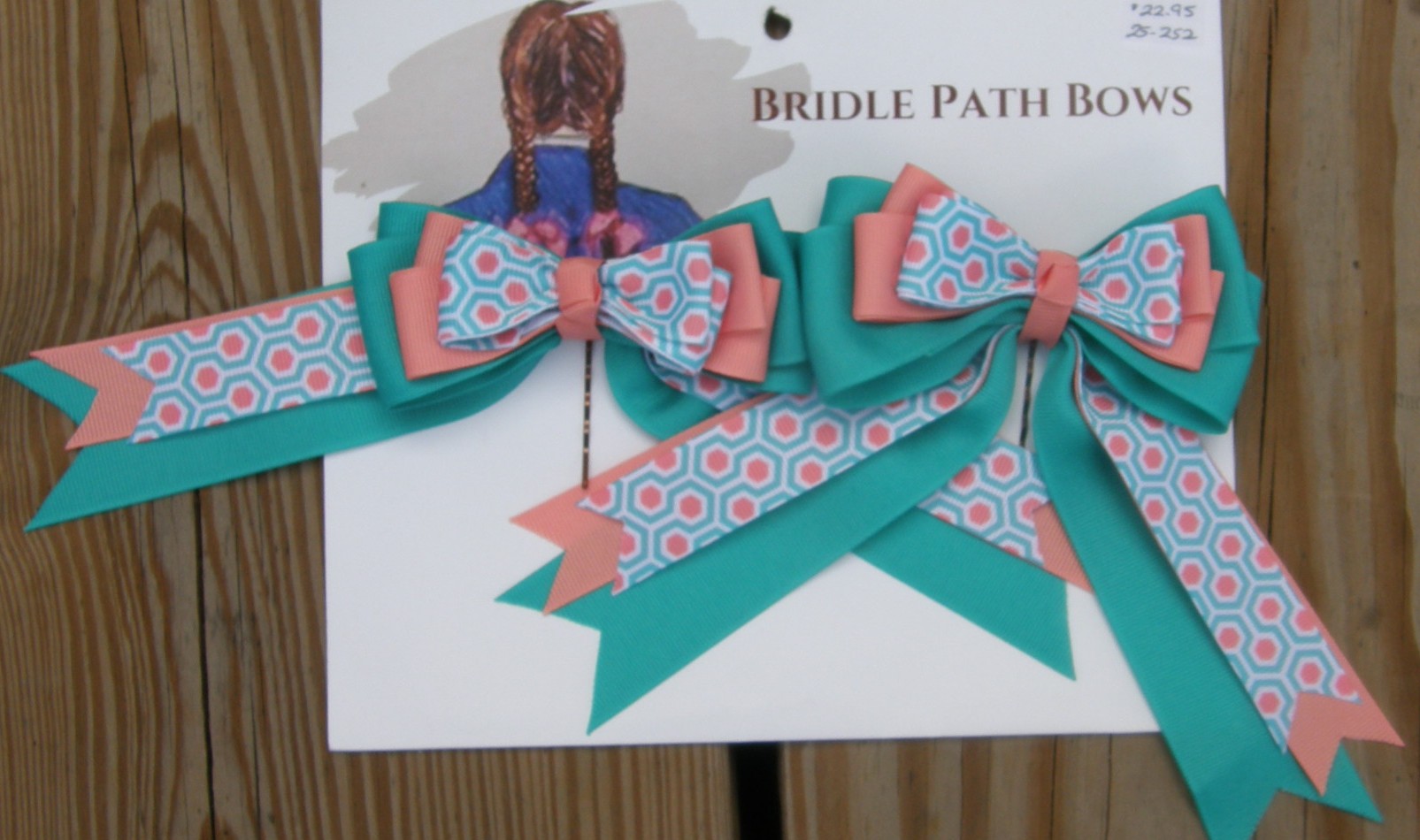 Bridle Path Bows Horse Show Bows Childrens Hair Ribbons Hair Bows Showbows Green/Peach/Green & Peach Pattern