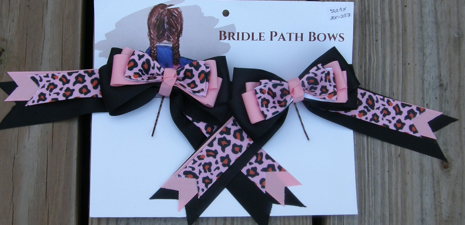 Bridle Path Bows Horse Show Bows Childrens Hair Ribbons Hair Bows Showbows Black/Lt Pink/Pink Cheetah Pink Leopard Pattern