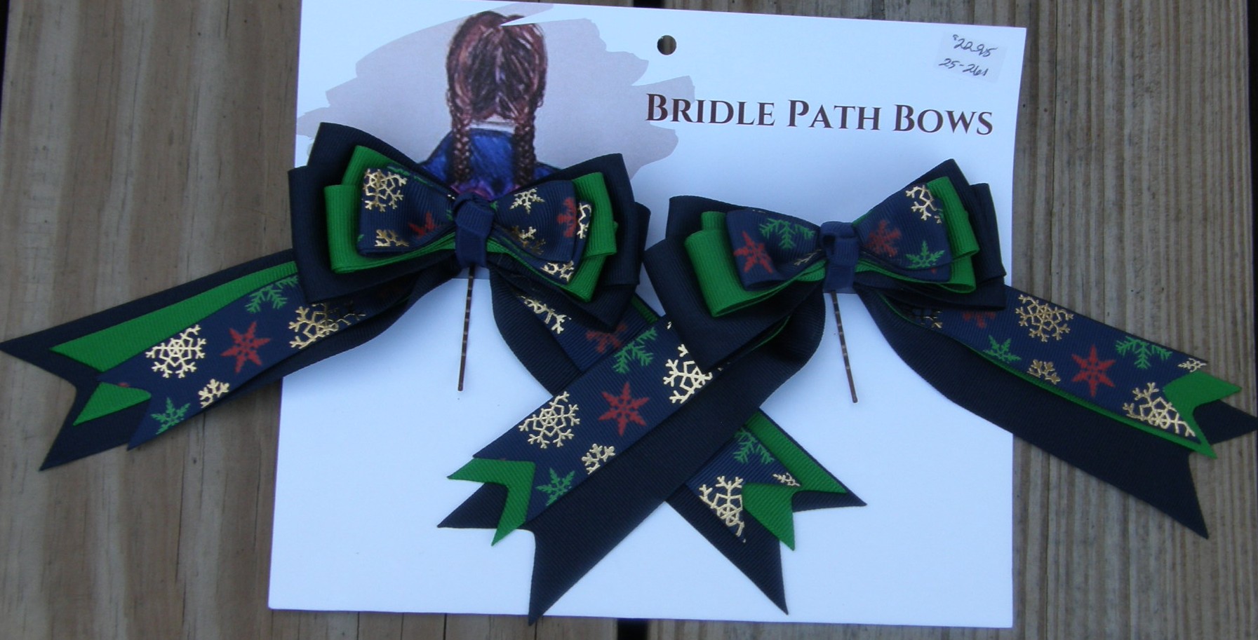 Bridle Path Bows Show Bows Childrens Hair Ribbons Hair Bows Showbows Navy/Green/Navy Snowflake Pattern