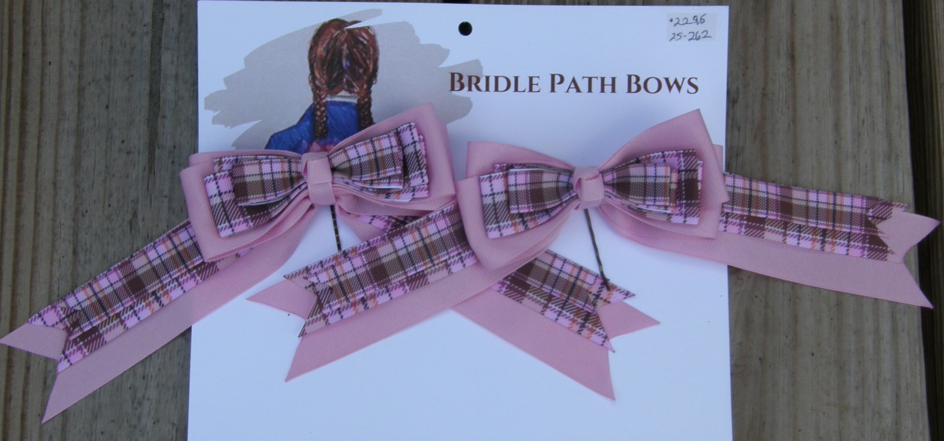 Bridle Path Bows Horse Show Bows Childrens Hair Ribbons Hair Bows Showbows Pink/Pink Plaid Pattern