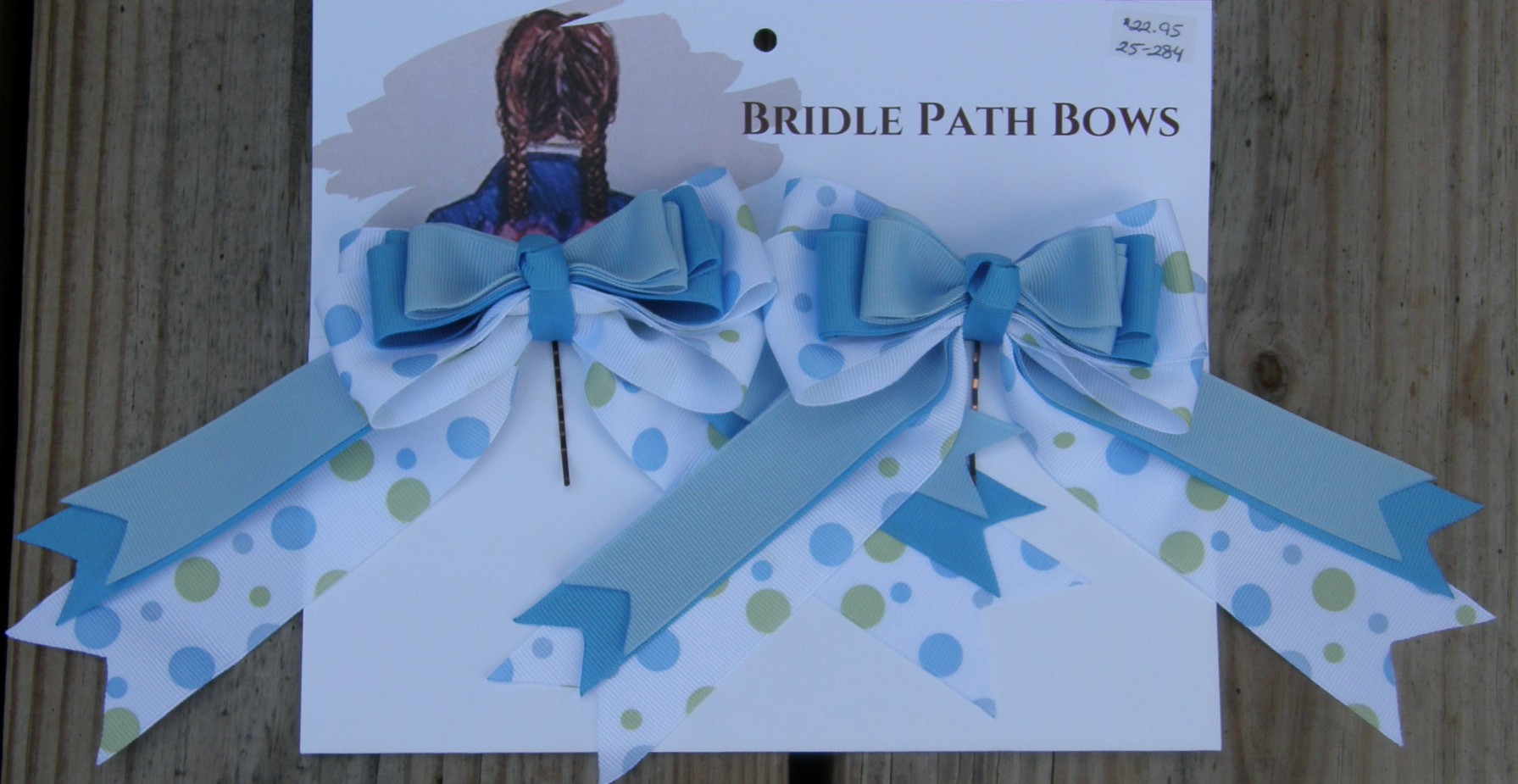 Bridle Path Bows Horse Show Bows Childrens Hair Ribbons Hair Bows Showbows Blue/Lt Blue/White Polka Dot Pattern