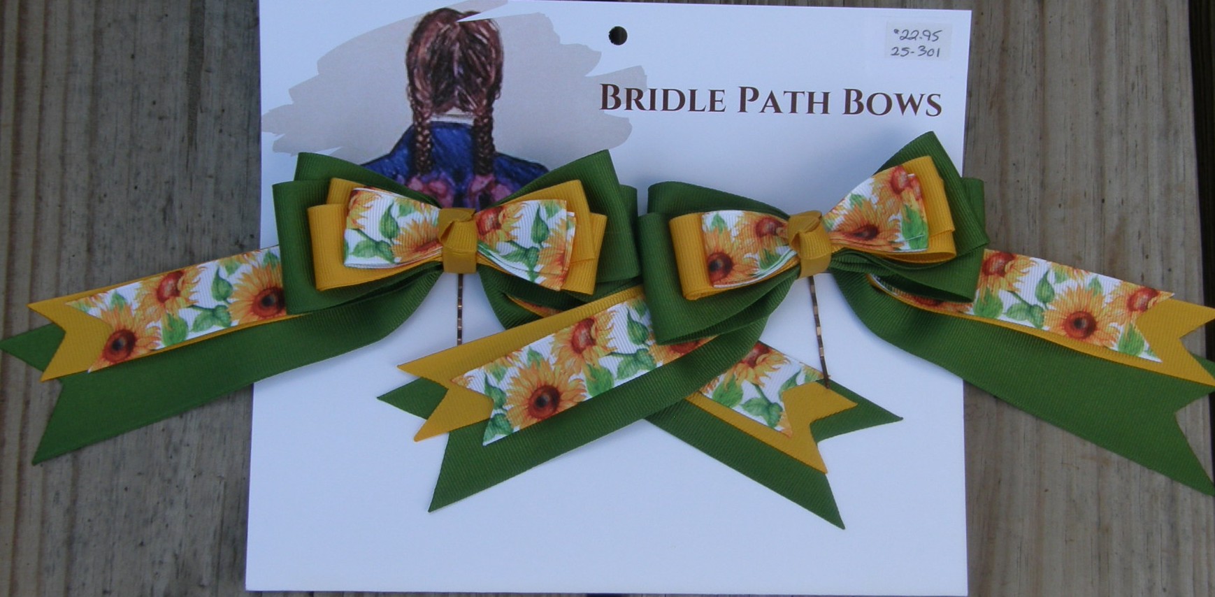 Bridle Path Bows Horse Show Bows Childrens Hair Ribbons Hair Bows Showbows Green/Yellow/Sunflower Pattern