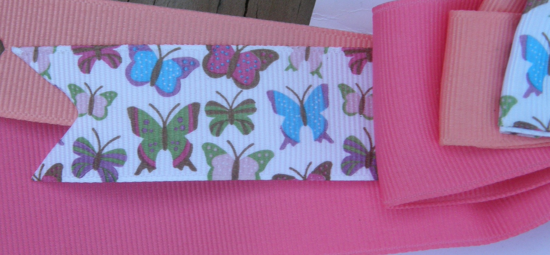 Bridle Path Bows Horse Show Bows Childrens Hair Ribbons Hair Bows Showbows Pink/Peach/Butterflies Pattern