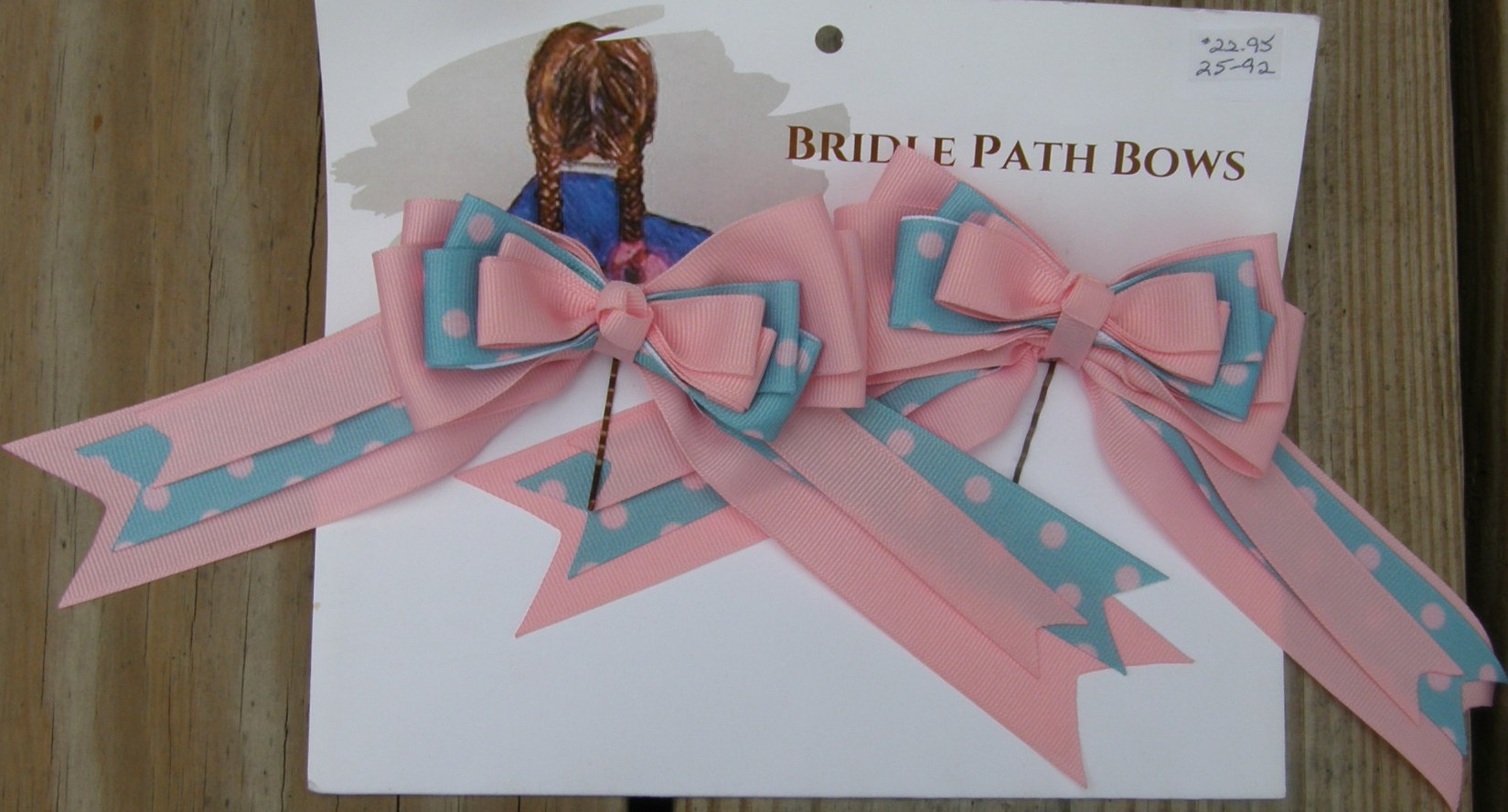 Bridle Path Bows Horse Show Bows Childrens Hair Ribbons Hair Bows Showbows Lt Pink/Aqua Polka Dot Pattern