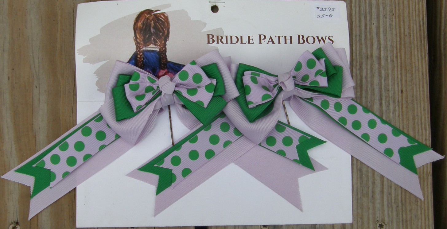 Bridle Path Bows Horse Show Bows Childrens Hair Ribbons Hair Bows Showbows Lavender/Green/Lavender & Green Polka Dot Pattern