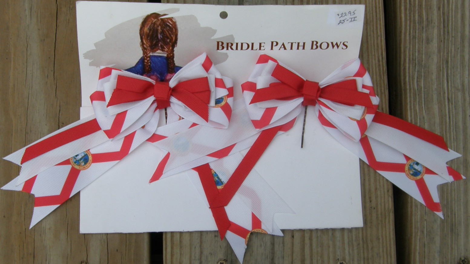 Bridle Path Bows Horse Show Bows Childrens Hair Ribbons Hair Bows Showbows Red/White/Florida State Seal Pattern