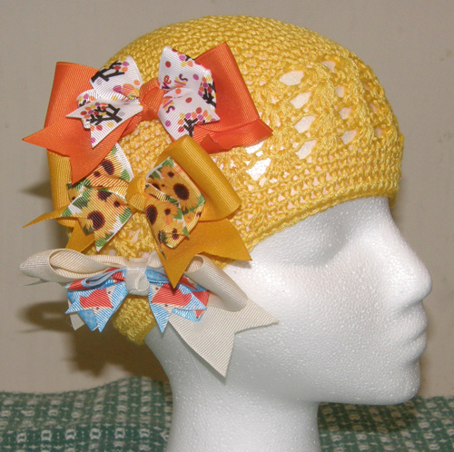 Bridle Path Bows Baby Bows Childs Knit Beanie Baby Infant Knit Cap 3 Hair Bows Hair Ribbons