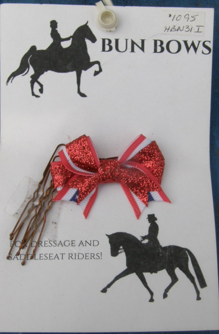 Bridle Path Bows Bun Bows Hair Bows Hair Ribbons Dressage Saddleseat Patriotic Pattern/Red Glitter
