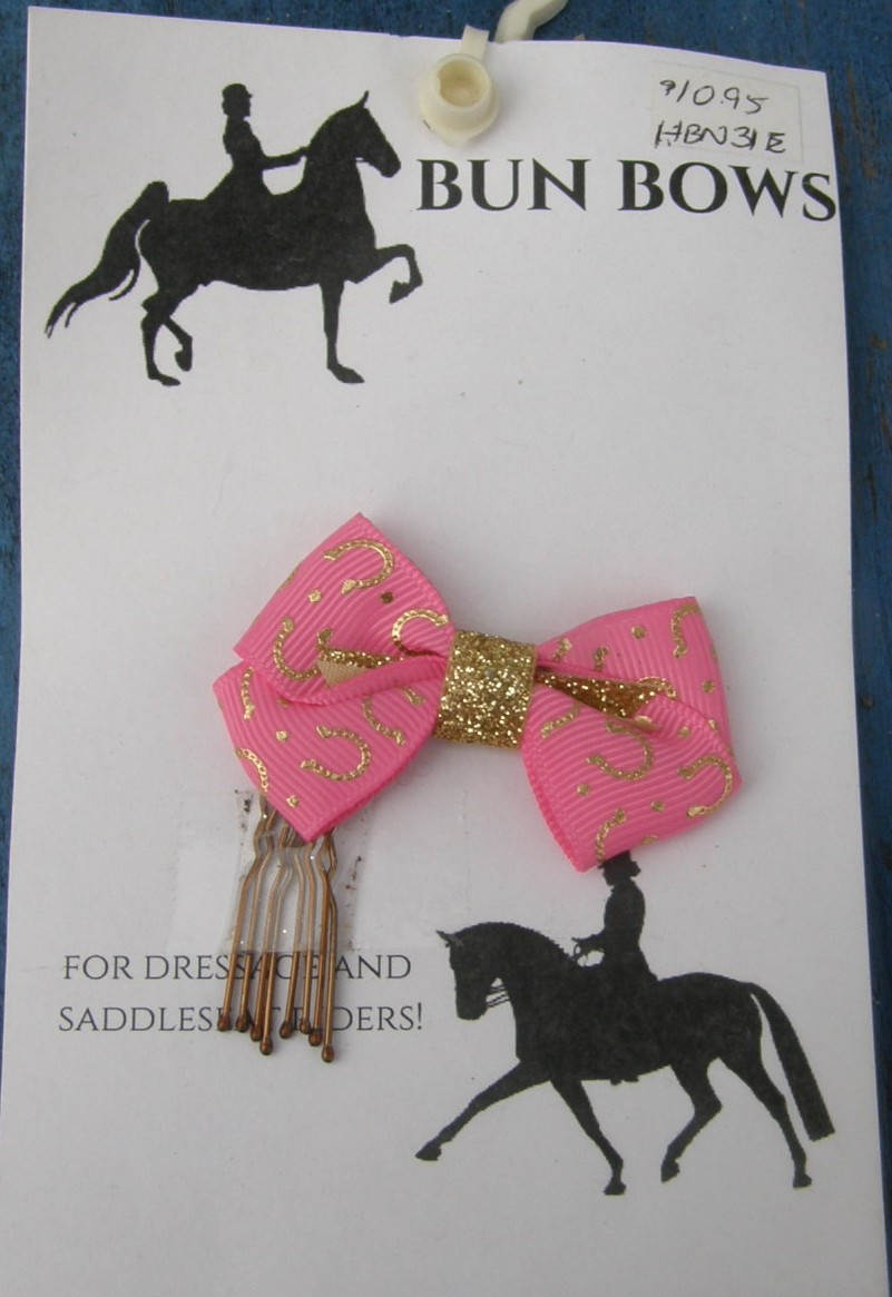 Bridle Path Bows Bun Bows Hair Bows Hair Ribbons Dressage Saddleseat Pink Horseshoe Pattern/Metallic Gold