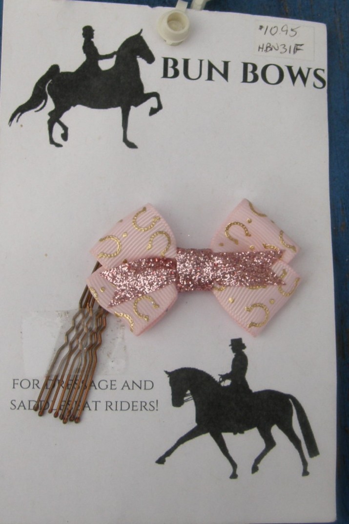 Bridle Path Bows Bun Bows Hair Bows Hair Ribbons Dressage Saddleseat Pale Pink Horseshoe Pattern/Metallic Pink Glitter